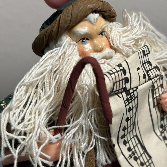 Old‎ World Paper Mache Santa Christmas Ornament Shepherd Cane Music VTG Handmade - Picture 5 of 8